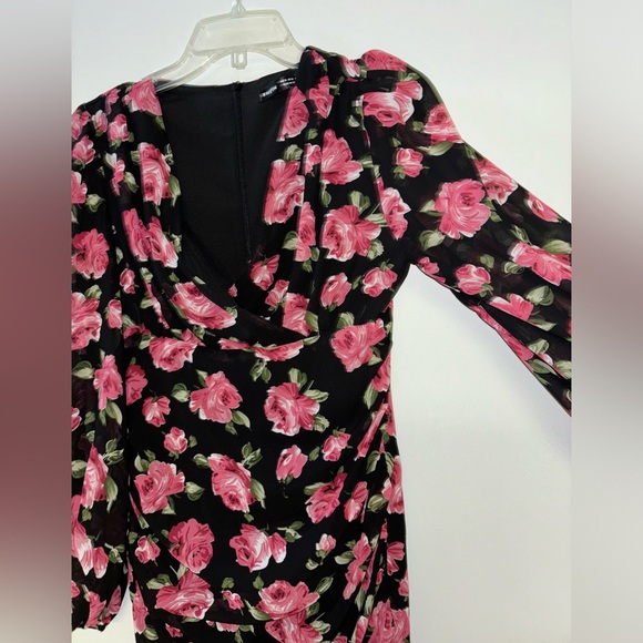 🔥HOT🔥 SHEIN Modely Floral Print Lantern Sleeve Ruched Mermaid Hem Dress midi - Picture 6 of 9